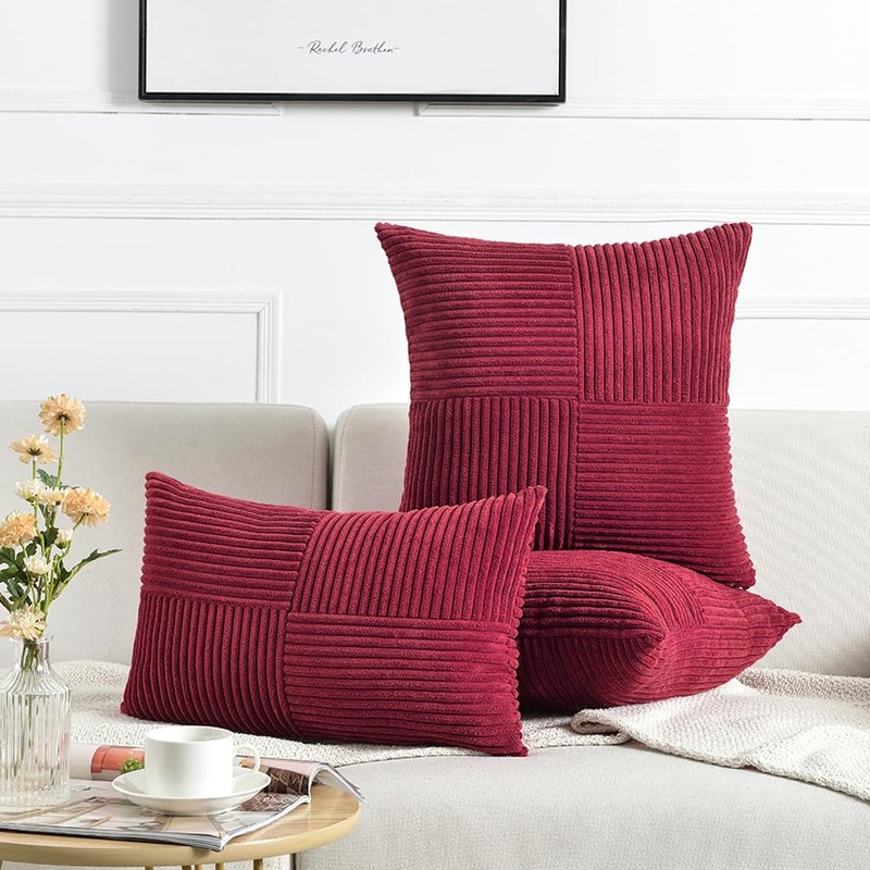 Fancy Homi 2 Packs Burgundy Lumbar Decorative Throw Pillow Covers