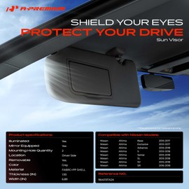 A-Premium Driver Left Side Sun Visor Compatible with Nissan Altima 2013 2014 2015 2016 2017 2018 - with Vanity Light, with Vanity Mirror, with Sliding Sun Visor Extension, Beige - Replaces 96401-3TA2A