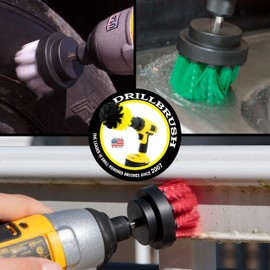 Drill Brush Power Scrubber - Kitchen Cleaning - Dish Brush - Glass Shower Door Scrub Brush - Glass Cleaner - Leather and Upholstery Brush - Stiff Bristle Patio, and Deck Brush - Concrete Cleaner