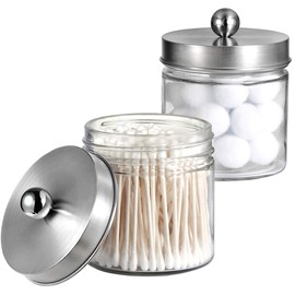 SheeChung Bathroom Organizers and Storage - 2Pack Qtip Holders Bathroom Canister Apothecary Jars for Cotton Swabs, Rounds, Balls, Qtips,Makeup Sponges, Flossers,Bath Salts - Brushed Nickel