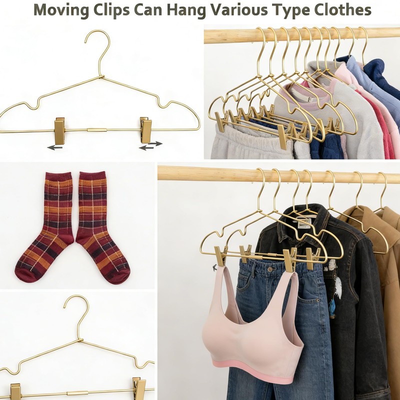 Koobay 12.6" Children Gold Clothes Hangers with Clips,10 Pack,Newborn Kids