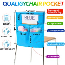 HELLO PAPAYA Chair Pockets for Classrooms K-2 Chairback Buddy Pocket Chart with 3 Pockets and 1 Student Name Tag, Student Chair Pockets Organizer Chair Bags Classroom 1-18 Pack