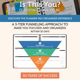 Planner Pad Spiral Bound 3-Tier Funnel Down 12 Month Organizer, July 2025 – June 2026 / Academic Year, Black Cover/Black Ink, 6 3/4" x 8 1/2"