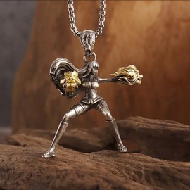 Unbranded Twin Lions Jewelry Vintage Sexy Goddess Fighting Cheerleader Pendant Necklace