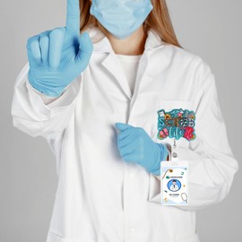 Badge Reel Holder Retractable with Swivel Alligator ID Clip, Funny Glitter Name Tag Card Badge Reel for Nurse Nursing Work Teacher Doctor RN LPN CNA Medical Assistant Office (Scrub Life-Blue)