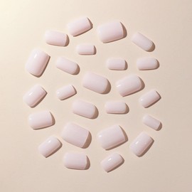 JUSTOTRY 24 Pcs Nude Solid Short False Nails Pattern,White Square Press on Nails,Glossy Fake Nails Medium for Nails Art,French Squoval Stick on Nails for Women and Teens Gifts