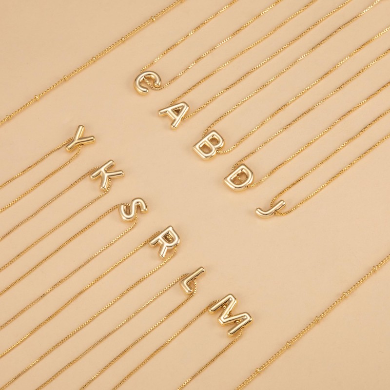 koperin Trendy Layered Bubble Initial Box Anklets for Women 14K