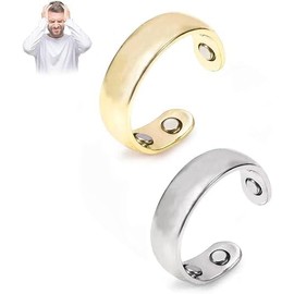 TACBSP Auvulis Migraine Rings for Women Men Anti Snoring Ring Lymphatic Therapy Ring Adjustable Fatigue Relief Rings Anti Snoring Rings Migraine Relief Jewelry (Gold+Silver)