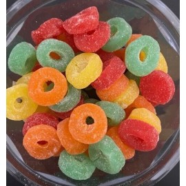 B.I.Distributors Assorted Fruit Sugared Jelly Rings Chewy Candy- {1/2 POUND}