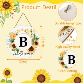 Sunflower Decor Monogram Letter B Wreaths for Front Door Wreath Wooden Welcome Sign for Front Door Decor Floral Last Name Initial House Warming Spring Summer Porch Rustic Wall Home Kitchen Decorations