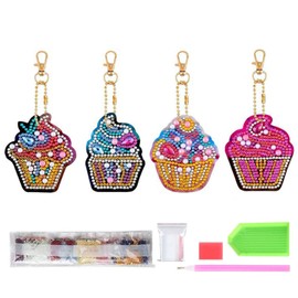 Samcos 5D Diamond Painting Keychain Ice Cream Kit Set of 4 Cute Small Pendant Kids Beginner DIY Handmade Handicraft Wallet Key Pendant Decoration
