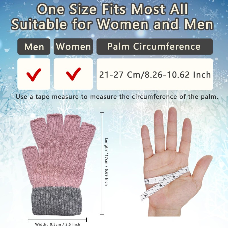 2 Pairs Fingerless Gloves for Women Men, Winter Knitted Touchscreen