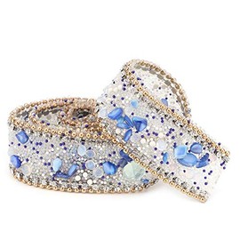 2.5cm Crystal Rhinestone Craft Sewing Sewing Wrap Roll Crystal Bling Applique Clothing Accessories (Chain of Beads, Gold, Stone, Royal Blue)