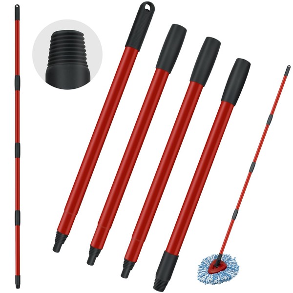 Spin Mop Handle Replacements for Ocedar 4-Section Mop Replace Handle Compatible with O-Cedar Spin Mop Refills and Brooms, O cedar Mop Stick for Floor Clean, 30" to 58", Germany Screw Joint, Upgraded Sturdy Iron Mop Handle