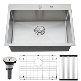 26 inch Drop in Kitchen Sink - VOKIM 26"x 19" Inch Stainless Steel Drop in Sink Single Bowl Top Mount sink With Dish Grid
