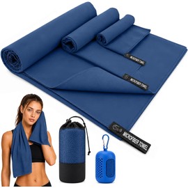 Toalla Microfibra Secado Rápido, 4 Pzs Toalla de Viaje Ligera y Portatil con Bolsa, Toalla Natacion Super Absorbente para Deporte, Baño, Yoga, Natación, Viajes (Azul, 76 × 152 cm+40 × 80 cm+30 ×30 cm)