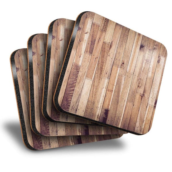 Destination Vinyl ltd 4 Square Coasters - Wooden Planks Print