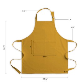 CALICOT 100% Cotton 1-Piece Kitchen Apron with Adjustable Neck and Visible Middle Pocket with Long Ties for Women Men Home (70 cm by 80 cm), Nugget gold