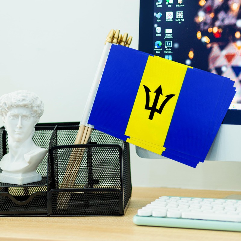 TSMD Barbados Stick Flag Barbadian Small Mini Hand Held Flags,5x8