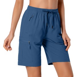 Women's Lightweight Hiking Cargo Shorts Quick Dry Athletic Shorts for Camping Travel Golf with Zipper Pockets Water Resistant Blue