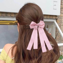 TseanYi Large Hair Bow Clips Long Bow Tail Satin Hair Clip Big Bow Knot Hairpins Pink Bow Tail Satin Hair Clip Satin Hairclips Hairwear Winter Ribbon Bow Headwear