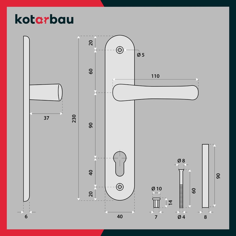 KOTARBAU® Door Handle 90 mm Right Left for Profile Cylinder