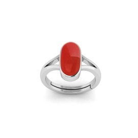 DINJEWEL 7.50 Carat Certified Natural Red Coral Moonga Capsul Astrological Purpose adjustable Ring Metal Pure 925 Sterling Silver For Women's