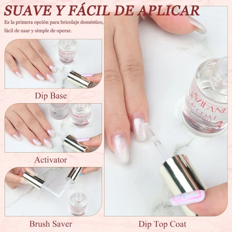 Saviland Dipping Uñas Base + Activador + Top + Brush