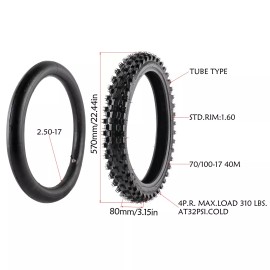 Unbranded 90/100-14 and 70/100-17 Dirt Bike Tires and Tubes Combo Motocross CR85 YZ85 KX85