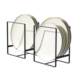 Hikinlichi 2 Pack Plate Holders Organizers Upright Cabinet Dish Drying Racks Metal Plate Dish Organizers Racks Stands for Countertop and Cupboard Black