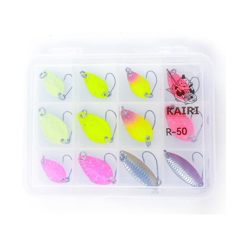 KAIRI Micro Spoons 1.2g 2g 2.5g 12pcs Set Barbares Hook