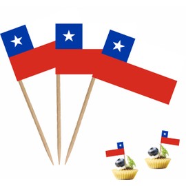 LUSEOAN Chile Countries Toothpicks Flag Chilean Small Mini Cocktail Fruit Cupcakes Toppers Food Stick Flags Decorations, 100 Pack