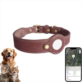 Jasullminral Leather Dog Outdoor Positioner, Tracker for Pet Only iOS System, Smart Location Tracking Leather Collar, Map Reality, Works Worldwide with Any Collar, No Other Fees, Find My, Brown