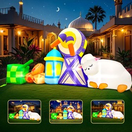 6FT Inflatable Ramadan Decorations with Lamps Drum Lamb Combine, Blow up Eid Mubarak Decorations Built-in LEDs Outdoor Ramadan Decor Yard Lawn Garden Home Party