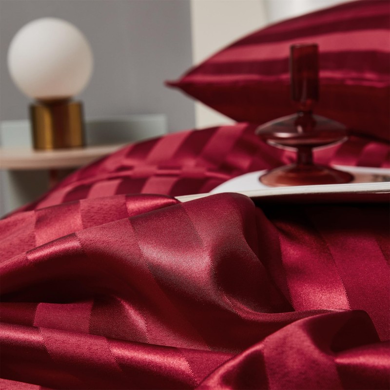 YASMENG Satin Duvet Cover 140 x 200 cm Red Stripe