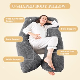 WhatsBedding Pregnancy Pillows,U-Shaped Pregnancy Pillows for Sleeping,Memory Foam Filling Full Body Pillow for Adults,Maternity Pillow with Velvet Cover (Dark Grey)