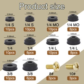 96 PCS Faucet Washer Assortment Kit, Outdoor Faucet Repair Kit with Brass Screws, Flat and Beveled Washers for Quick-Opening Style Faucets, Stem Worn Out Washer Replacements