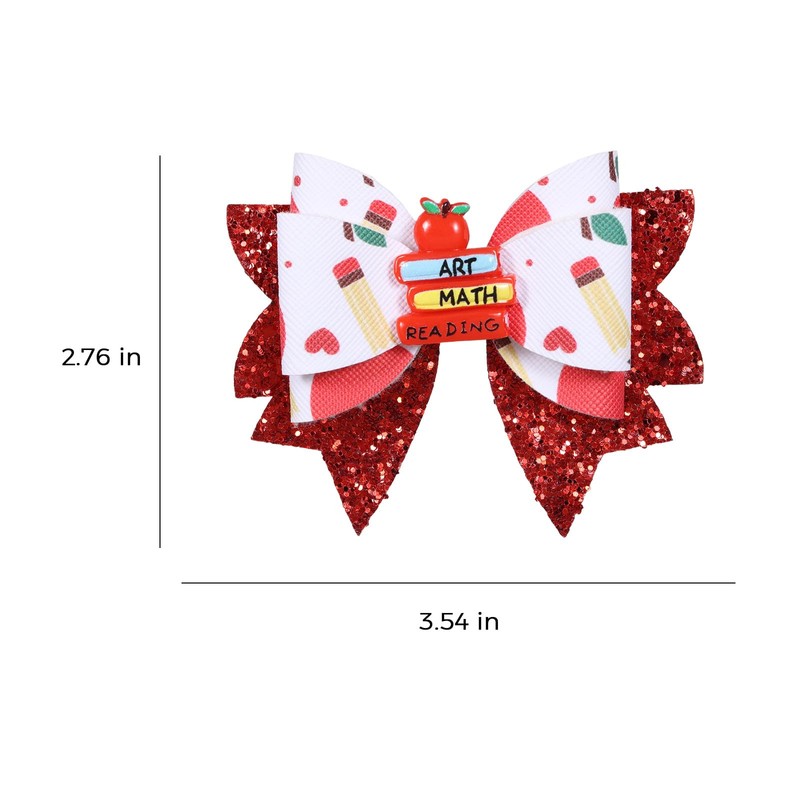 3.5inch Glitter Red Back to School Hair Bow Clip for