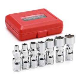 CASOMAN 7PCS 1/4" Drive Universal Flex Socket Set, SAE, 3/16" to 9/16", 6-Point, CR-V, Swivel Head, 360 Degree Access