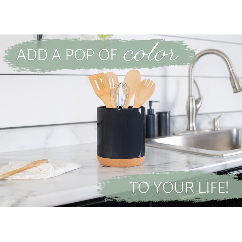 Elanze Designs Glossy X-Large Ceramic Stoneware Cork Bottom Kitchen Utensil