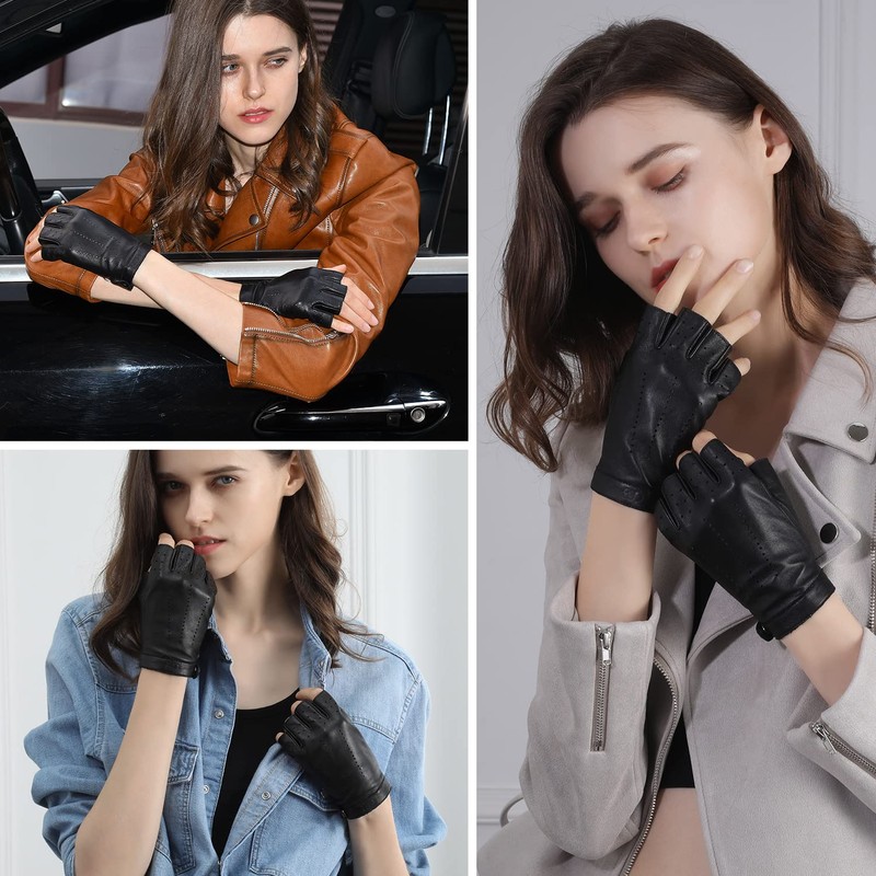 GSG SINCE 1998 Womens Fingerless Leather Gloves Unlined Sheepskin Genuine
