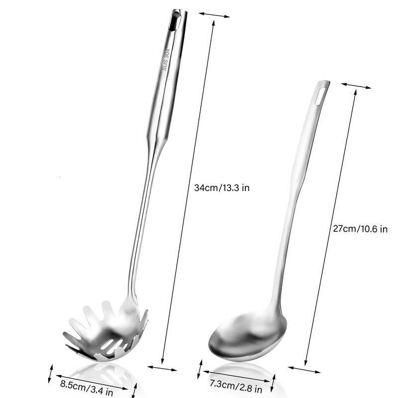 18/8 Stainless Steel Spaghetti Server Set, 13" Spaghetti Spoon and