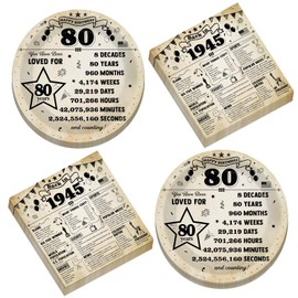 50 Pcs Back In 1945 Birthday Plates And Napkins 80th Birthday Party Decorations Vintage 80 Year Old Dessert Plates Vintage Theme Tableware Set Serve 25 Guests Men Women 80th Party Favor Supplies