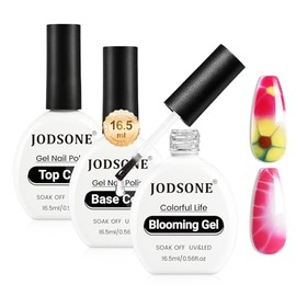 JODSONE 3Pcs 16.5ml Top Coat And Base Coat Set with Blooming Gel No Wipe Top Coat Base Blooming Gel for Spreading Effect Print Nail Painting Need U V Lamp Cured