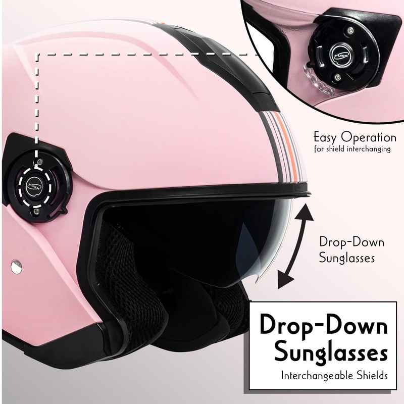VCAN V88 3/4 Open Face Motorcycle Scooter Helmet ECE &