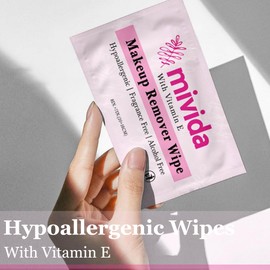 mivida 60 Count Individually Wrapped Makeup Remover Wipes With Vitamin E | Fragrance-Free, Alcohol-Free Hypoallergenic single make up removing wipes
