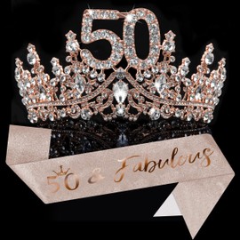 COCIDE 50th Birthday Sashes, Crowns, and Decorations - Sash, Tiaras Set for Women and Girls, Party Favor Supplies
