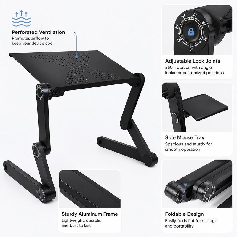 Adjustable Folding Laptop Desk for Bed and Sofa – Portable