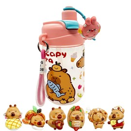 Capybara Kids Water Bottle with DIY Resin Jewelry - 600ml Large Capacity Cartoon Sports Cup, Cute Handheld Drinkware for School, Camping & Travel (Leak Proof)