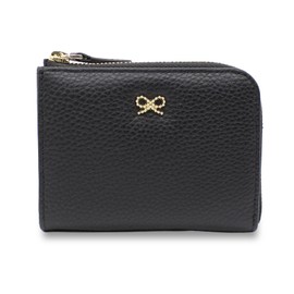 Couth Women's Cute Ribbon Genuine Leather Mini Wallet with L-Shaped Zipper, Black